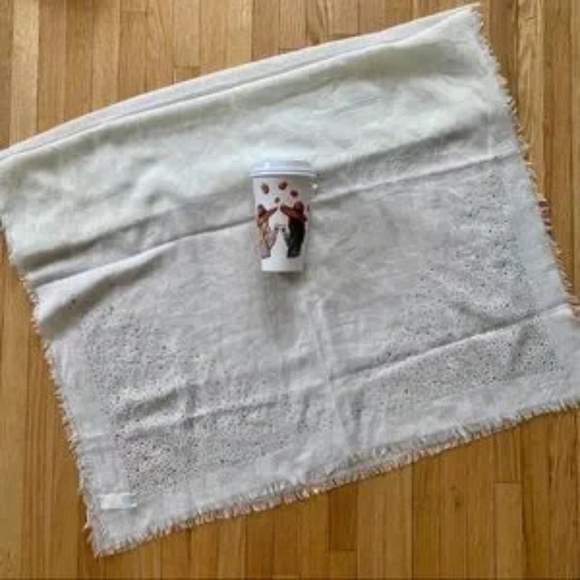 Old Navy Ivory Embellished Gauze Raw Hem Scarf Lightweight One Size - Picture 7 of 9